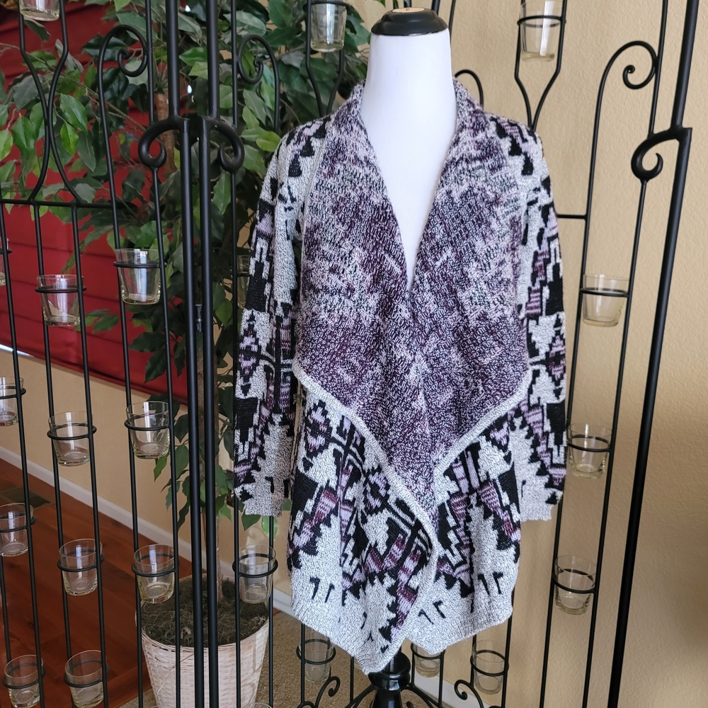 Pink Rose Purple and Black Geometric Cardigan